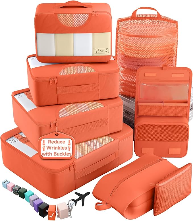 Veken 8 Set Packing Cubes for Travel Essentials, Suitcase Organizer Bags in 4 Sizes, Carry-On Luggage Accessories with Large Laundry & Hanging Toiletry Bag, Must-Have for Airplane, Road Trip & Camping