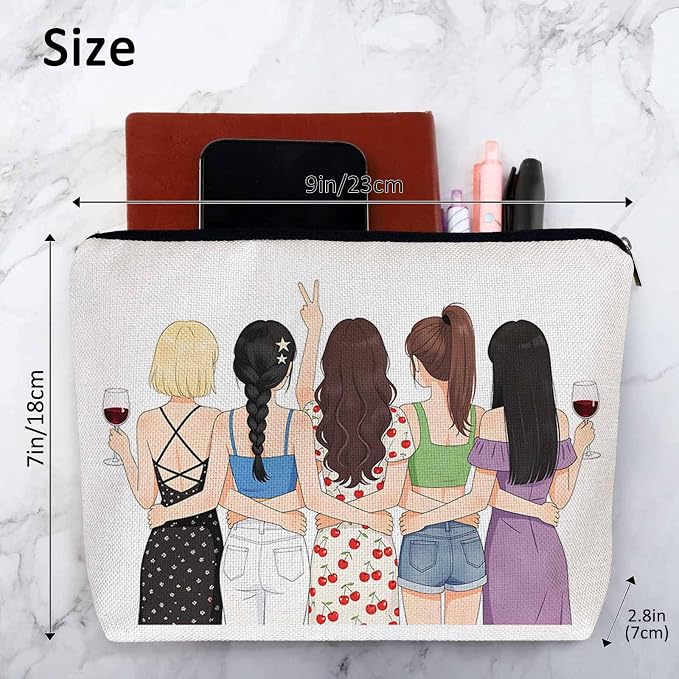 Women Cosmetic Bag Best Friends, Pretty Women Soul Sisters Cute Makeup Bag For Purse Cosmetic Travel Bag For Toiletries Makeup Storage Bag Flax Skincare Bag Make Up Pouch Bags