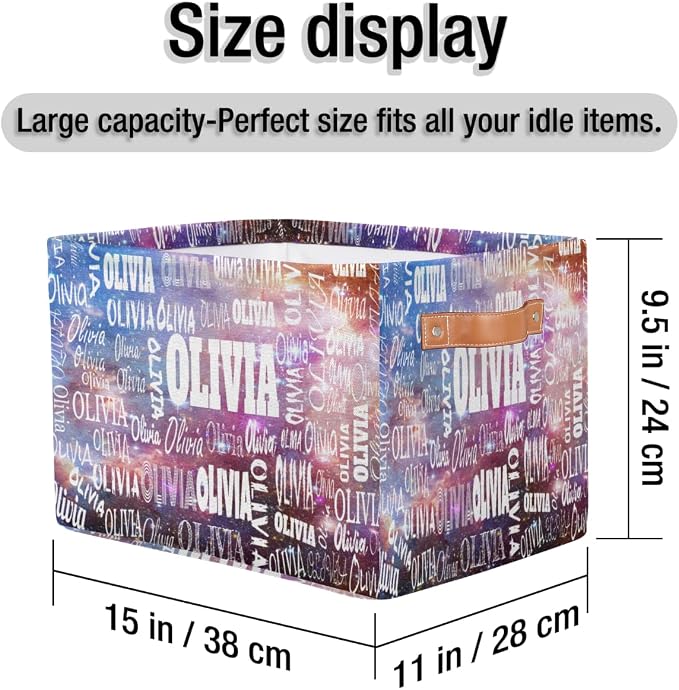 Custom Name Storage Basket for Clothes, Books, Purple Galaxy Universe | Organizing Boys Girls Pets Toys Closet Shelf Clothes Books