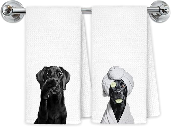 Funny Black Labrador Retriever Bathroom Hand Towels, Black Lab Gifts, Funny Labrador Dog Hand Towels for Washroom Bath Room Spa Gym Yoga, 16x24 Inch Set of 2