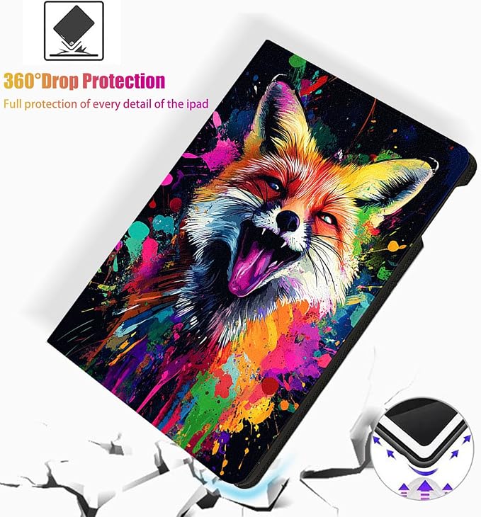 for Microsoft Surface Pro X/Pro X Plus-13 2019/2020/2021/2024 Tablet Case,Auto Wake/Sleep,Adjustable Stand Protective Cover - Colorful Fox Art