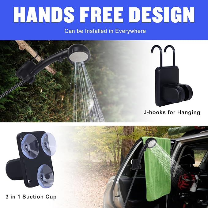 Portable Shower for Camping, [Long-Lasting] 6000mAh Rechargeable | Camping Shower with Intelligent LED Display, 4 Spray Modes, IPX7 Waterproof Outdoor Camp Pump for Hiking, Travel, Car, Pet