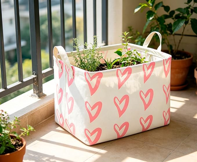 CLOCOR Rectangular Pink Heart Basket Empty, Storage Bin, Waterproof Book Box, Gift Basket(Pink Heart)