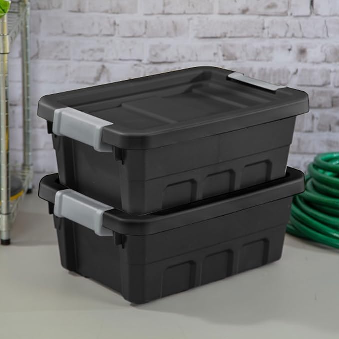 Sterilite Stacker Tote, Plastic Storage Bins with Lids, 4 Gallon, 6-Pack | Rugged Stackable Organizer Bin Containers with Latching Lids for Bed, Garage, Office, Kitchen, Closet & Classroom