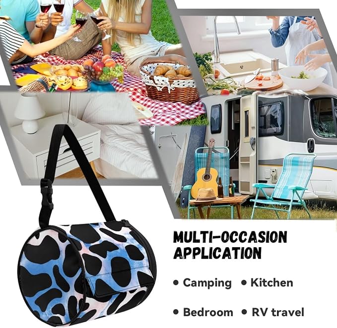 Blue Cow Hanging Paper Towel Roll Holder with Adjustable Strap Water Resistant Toilet Tissue Roll Dispenser Handy Toilet Paper Cover Storage Holder