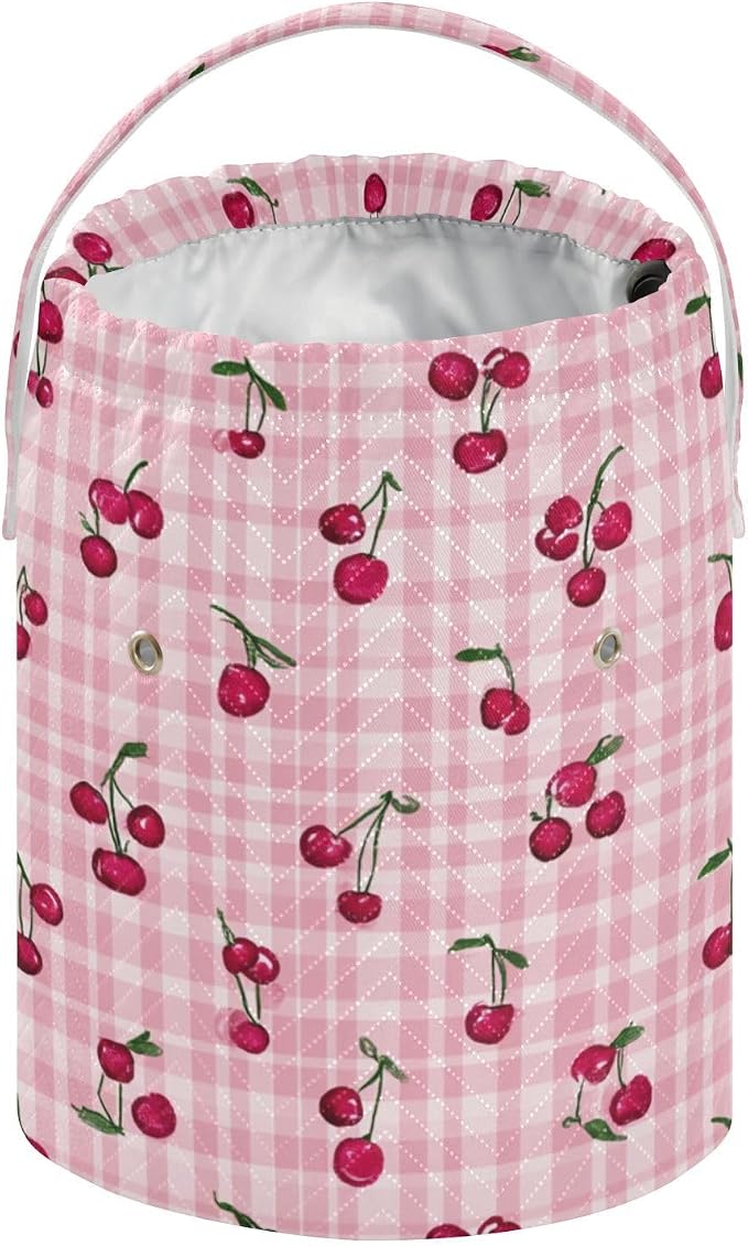 Tatenale Crochet Bag Yarn Bag Knitting Project Bag with Pockets and Handle Portable Yarn Storage Organizer Tangle Free 8.3x11 InchPink Cute Checkered Cherry13
