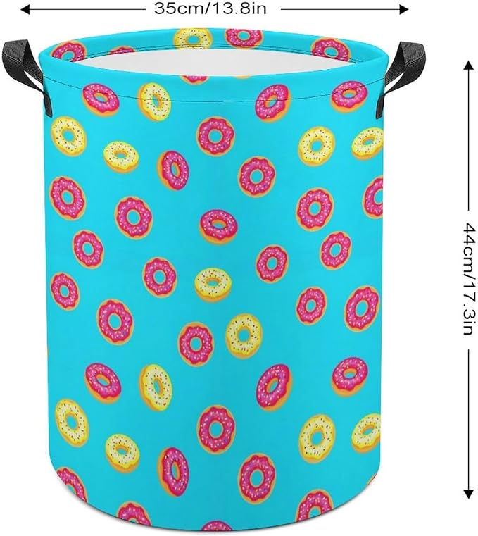 Large Laundry Hamper with Handles Donut Food Pattern, Collapsible Waterproof Basket for Clothing, Toys, and Home Storage Needs