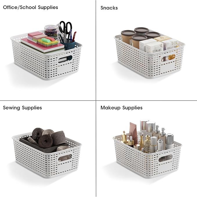 ORGIDOL Plastic Storage Basket with Lids 12 Pack Stackable Storage Bins Containers with Lid, Decorative Storage Boxes for Organizing Shelves, Drawers, Playroom, Classroom, Office, Closet, White