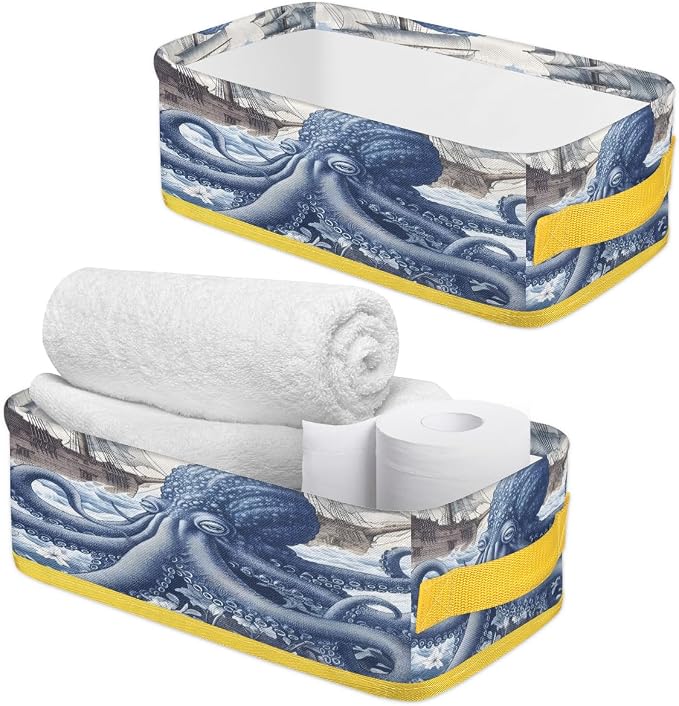 Stylish Octopus Bathroom Storage Basket Waterproof Foldable Storage Bins with Handles Decorative Toilet Paper Storage Basket for Organizing for House Bathroom Toiletries