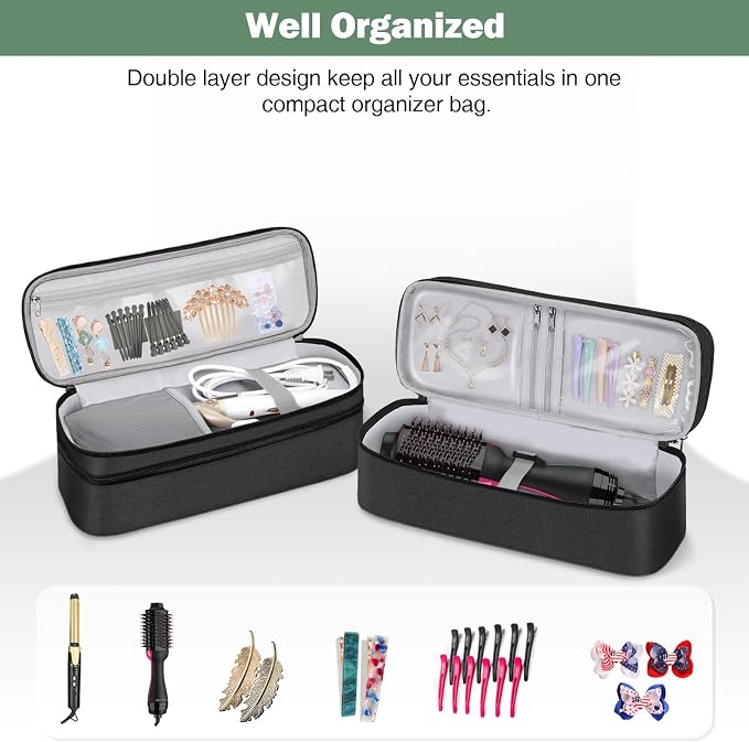 SITHON Double-Layer Travel Carrying Case for Shark FlexStyle/SmoothStyle, Water Resistant Storage Organizer Bag for Airwrap Styler, Also for Revlon One-Step Hair Dryer (Bag Only) (Black)