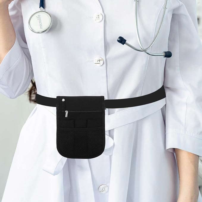 Black Oxford Cloth Multi Compartment Nurse Fanny Pack Waist Bag | Pockets and Compartments, Portable Organizer for Pet Groomers and Waiters