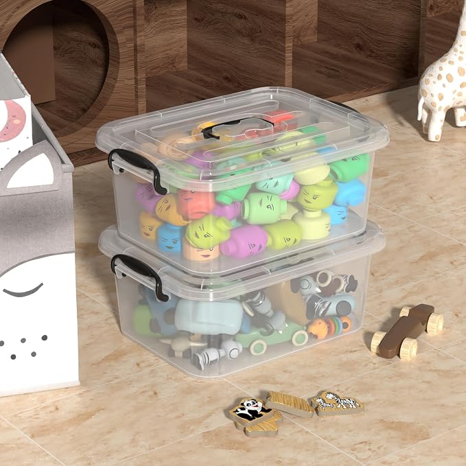 8 Quart Clear Plastic Storage Latching Bin with Handle, 2 Packs | Plastic Organizing Tote Box with Lids
