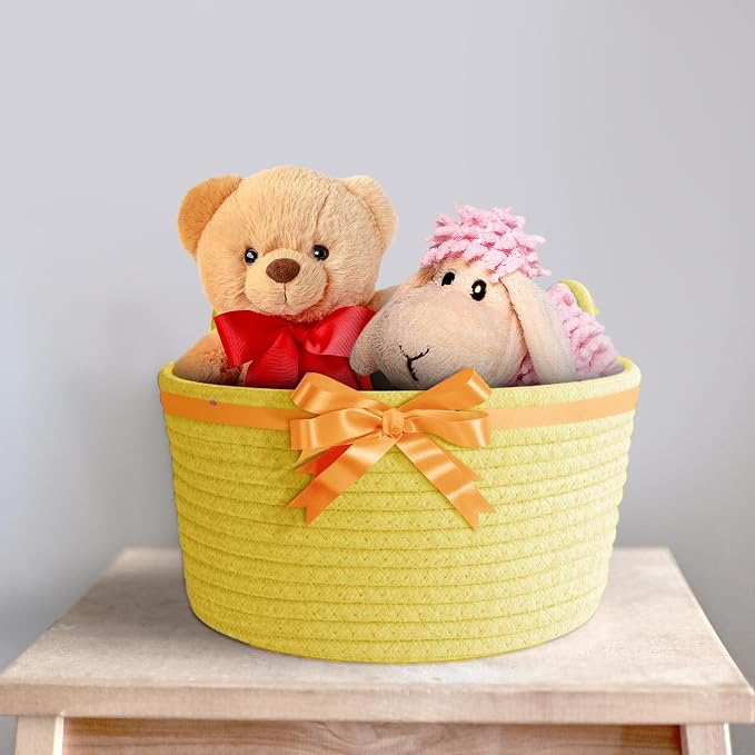 Large Cat Ears Toy Organizer, Woven Cotton Rope Basket, Decorative Nursery Bins & Boxes Gift Basket Empty for Baby Pet Toy Storage
