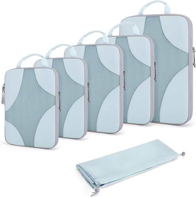 Bagsmart Compression Packing Cubes, Travel Bag Cruise Ship Essentials | Lightweight, Compressible Suitcase Organizer Set fit Standard Carry-On & Checked Luggage, 6 Set, 14 Set Washable Packing Bags
