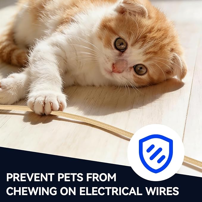 Cable Management, 16FT Wire Management Computer Cord Desk Organizer Protectors from Pets No Chew (Wood Color, 8mm-(5/16"))