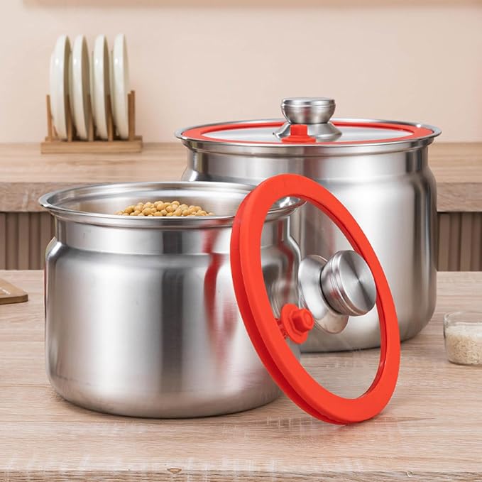 Mekalero Sturdy Stainless Steel Kitchen Storage Jars with Clip Airtights Seal for Preserving Rice Flour Coffee Dry Goods Airtights Container with Clip