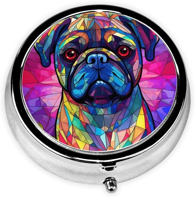 Pug Dog Small Box for Pill,3 Compartment Pill Case Travel Medicine,Portable Pocket or Purse Pill Organizer Container Holder Hold Vitamins, Medication, Fish Oil Supplements