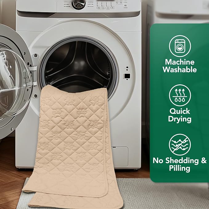 PAWFINITY Waterproof 4 Seat Couch Covers for Dogs, Pet Blanket for Sofa | Paw Print Quilted, Hair Resistant, Anti Cat Scratch, Washable Furniture Protector for 4 Seater Cushion, 35x96 Inch, Beige