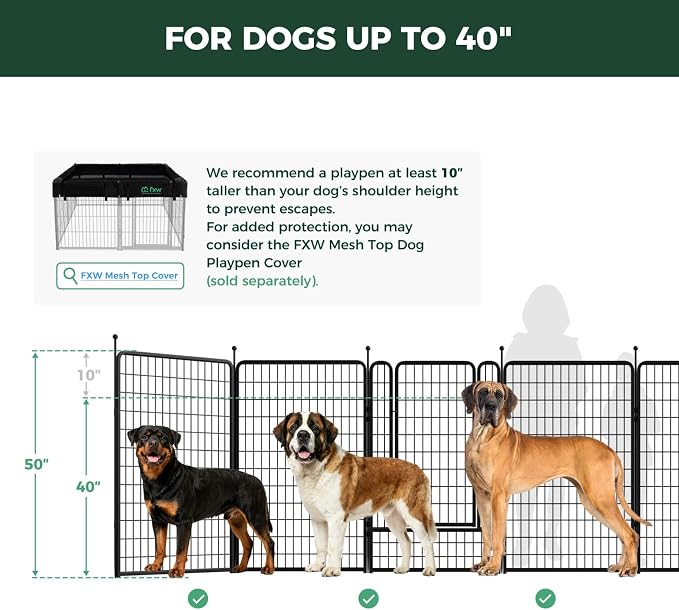FXW Rollick Dog Playpen, Indoor, Yard & RV Camping, 50" H, 32 Panels | Easy setup, Heavy-duty, DIY layouts, for Ultra Large Dogs, Patented