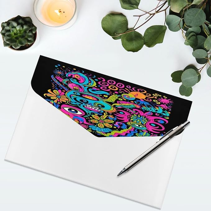 Clear Folders with 6 Pocket Compartments, Lightweight Hippie Eye Hand Trippy Art Documents Folders for College Essentials
