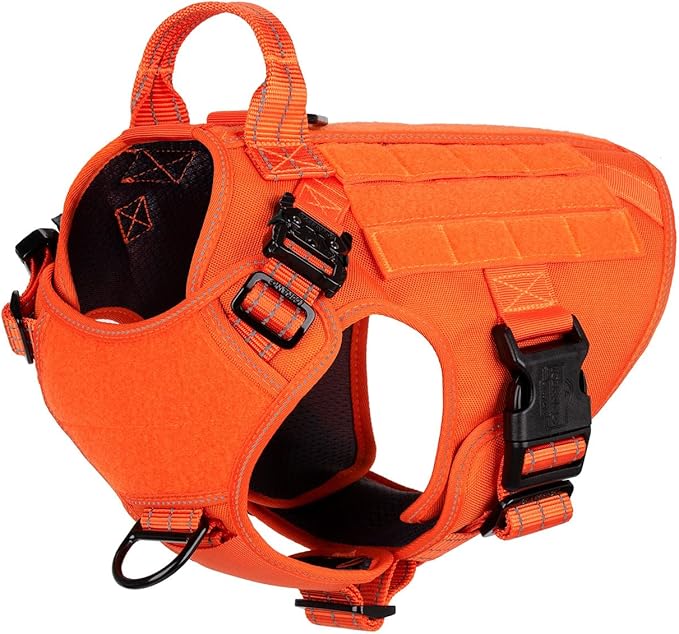 ICEFANG Tactical Dog Harness for Medium Dogs,Reflective No Pull Dog Vest | with Control Handle,Adjustable,Front Hook,2 Leash Clips,Soft Padded,MOLLE Panel,Orange,Medium