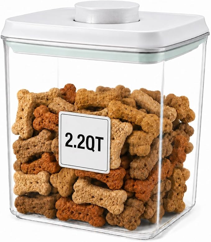 Pet Dog-Cat POP-Treat Airtight jar-Container - 2.2 Qt/2 L | Stackable One-Touch Opening | For Snacks Candy Salt Herbs Spices | BPA-Free