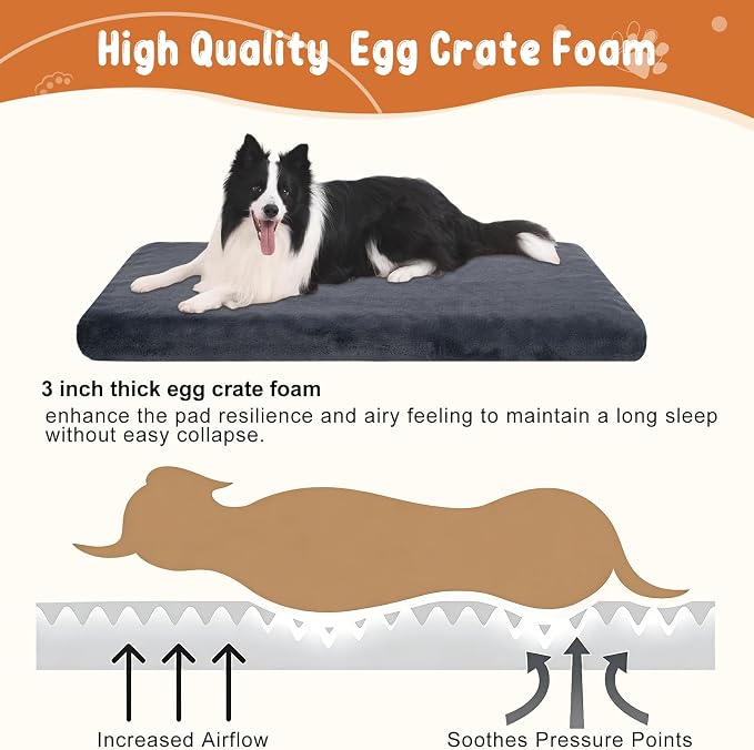 EMPSIGN Dog Bed Mat Crate Pad Mattress, Ultra Soft Pet Kennel, Grey, Large | Reversible(Cool & Warm), Waterproof Linings, Removable Machine Washable Cover, for 36" Dog Crate, Firm Support