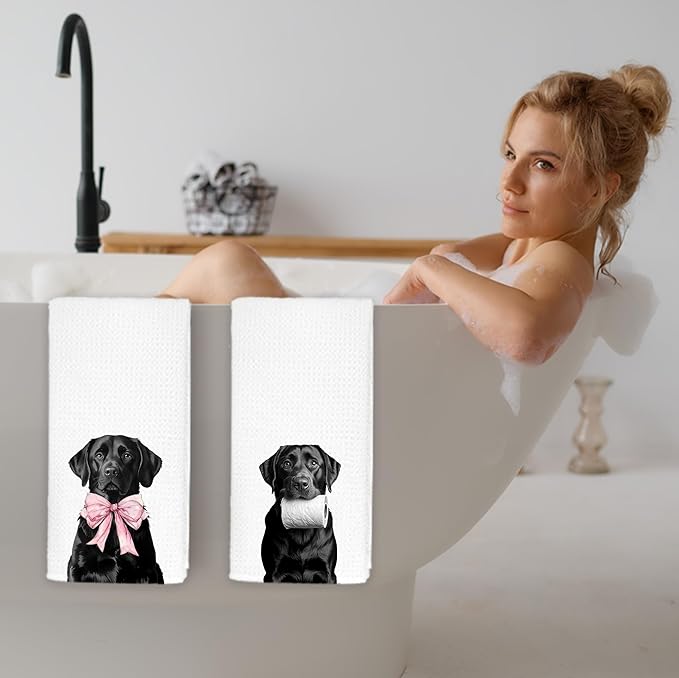 Funny Black Labrador Retriever Bathroom Hand Towels, Black Lab Gifts, Funny Labrador Dog Hand Towels for Bath Room Washroom Spa Gym Yoga, 16x24 Inch Set of 2