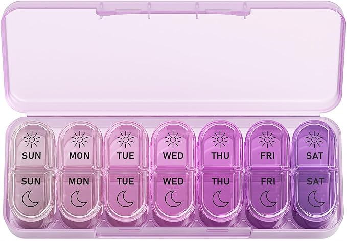 Daviky Pill Organizer 2 Times a Day, AM PM Pill Organizer Box Weekly 7 Day | Portable Travel Pill Organizer, Cute & Compact, Easy-Open Large Compartments, Reusable for Pills, Vitamins & Supplements