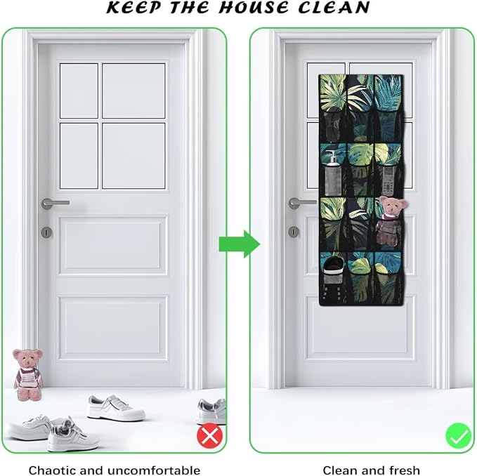 Palm Leaves Over the Door Shoe Organizer,Shoe Organizer Door Hanger,Shoes Hanger Storage Organizer Bag for Bedroom