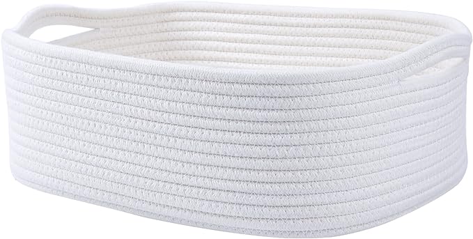 Woven Cotton Rope Storage Basket, Cube Changing Table Organizer for Closet Towels, Baby Nursery Bin, Small Dog Cat Toy Box, Gift Baskets empty (White)