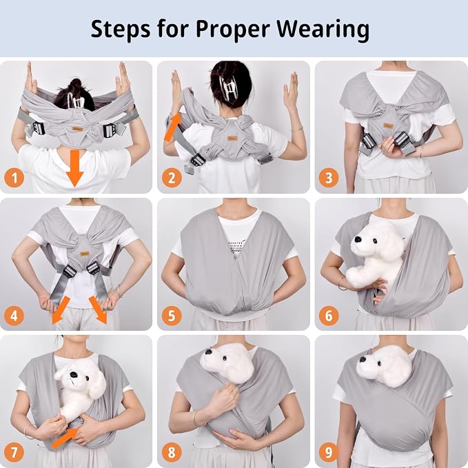 Swaddle Dog Sling Carrier for Small Dogs, Front Pet Sling Carrier Chest,Hands Free Adjustable Cat Sling Carrier Soft Cotton Reducing Pain Puppy Sling Carrier for Small Pet Up to 10lb (Light Gray)