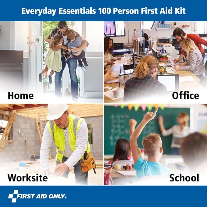 First Aid Only 91247 OSHA-Compliant First Aid Kit, All-Purpose 100-Person Emergency First Aid Kit for Business, Worksite, Home, and Car, 335 Pieces, Multicolored