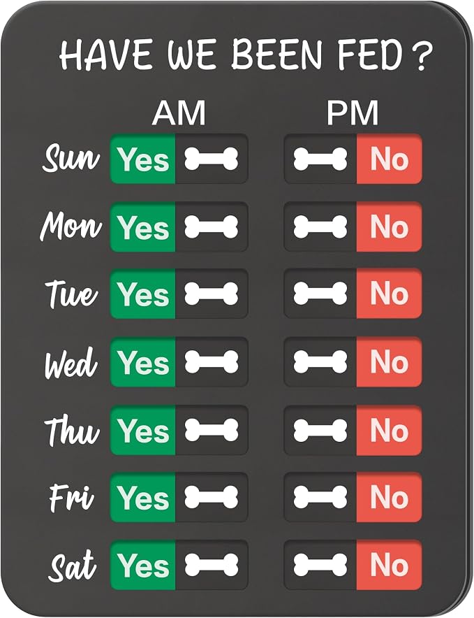 Dog Feeding Reminder, Dog Fed Sign-Daily Am/Pm Chart Slider Sign for Pet Fed and Pill Reminder, Easy to Use On Fridge Or Wall with Adhesive and Magnet,Pet Supplies