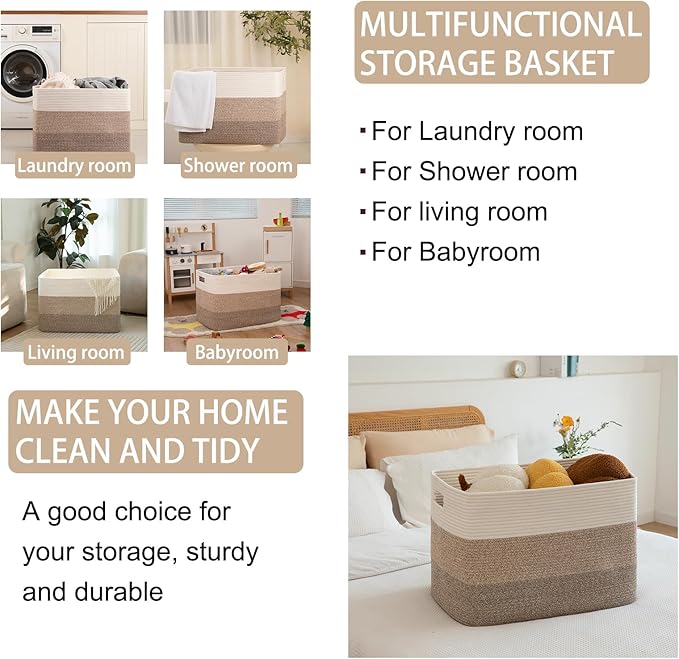 OIAHOMY Blanket Basket Laundry Basket Dog Toy Basket 108L Gradient Brown | Large Storage Basket,Baby Basket,Toy Storage,Woven Rope Basket for Blankets,Blanket Storage for Living Room