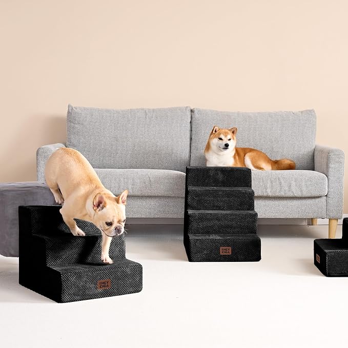EHEYCIGA Dog Stairs for Small Dogs 13.5" H, 3-Step Dog Steps for Cats, Black