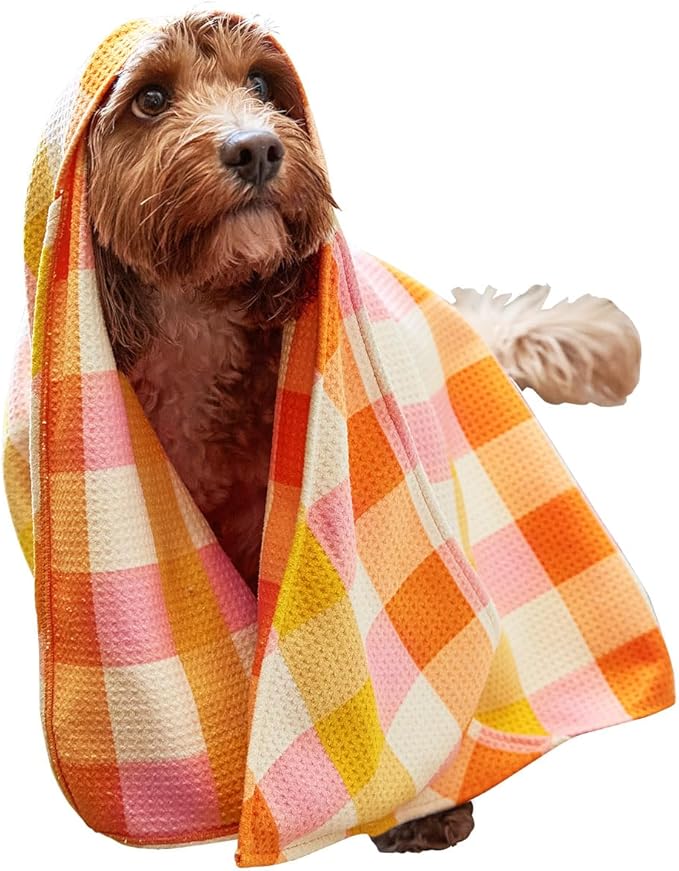 Dock & Bay Pet Towel - Super Absorbent & Quick Drying Dog Towels with Bag - 100% Recycled - Rhubark & Custard, Large (120x70cm, 47x27)