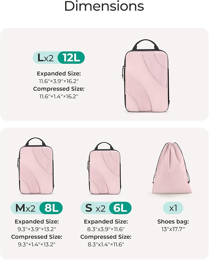 BAGSMART Compression Packing Cubes for Travel | Lightweight suitcase organizers bag set, space-saving double zipper expansion for carry-on luggage & travel organization
