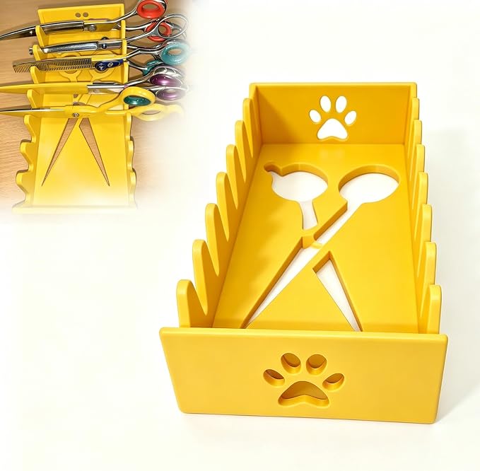 Scissor Caddy for Pet Grooming Shears Grooming Scissor Holder Organizer Rack, Desktop Storage Stand Holds 8 Shears (Yellow)