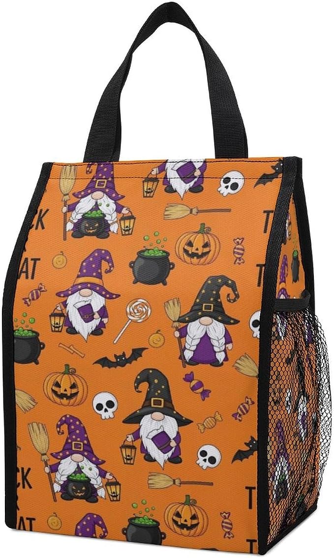 Reusable Insulated Lunch Bag Portable Thermal Lunch Box Compatible with Halloween Funny Witches Gnome Cute Cartoon Picnic Cooler Organizer Totes Food Containers Bag