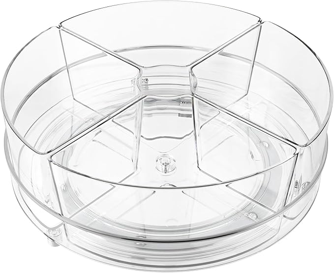 Lazy Susan Organizer, 9 inch Rotating Storage Organizer with Removable Bins | 360 Degree Rotating Storage Organizer with 4 Removable-Bins,Turntable Organizer for Fridge, Kitchen, Vanity, Cabinet
