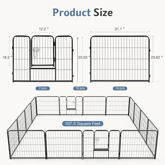 DUMOS Dog Playpen 16 Panels 24 Inch Indoor Outdoor Metal Pet Fence | Foldable Dog Play Pen with Door, Portable Exercise, RV Camping, Puppy Small Dogs