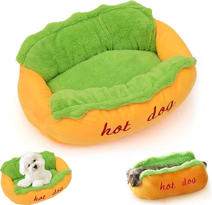 Hot Dog Dog Bed, Hot Dog Bun Dog Bed, Hotdog Dogbed for Dachshund, Funny Petbed House, Novelty Hotdog Sleepbed Small Puppy Large Dog Soft Kennel Sleepingbed Pet Accessories (M)