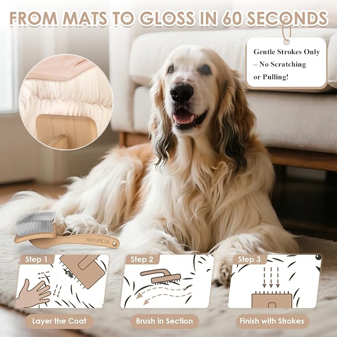 Large Dog Slicker Brush for Goldendoodles, Poodles - 3 in 1 Grooming Kit with Undercoat Rake, Comb - Extra Long Pins for Dematting Great Pyrenees, Thick Coats, Shedding, Detangling, Natural