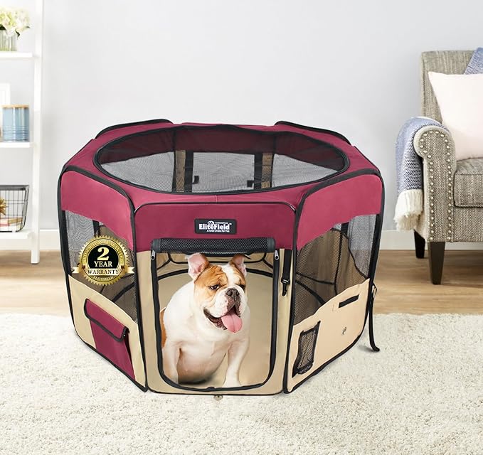 EliteField 2-Door Soft Pet Playpen for Dogs and Cats (2-Year Warranty) | 600D Fabric, Washable Floor Mat & Top Cover, Indoor/Outdoor, Carrying Bag, Ground Stakes, Zipper Locks