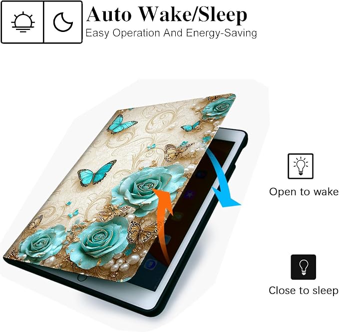 for Microsoft Surface Pro 11/10/9-13" 2024/2022 Tablet Case,Auto Wake/Sleep,Adjustable Stand Protective Cover - Blue Rose Butterfly