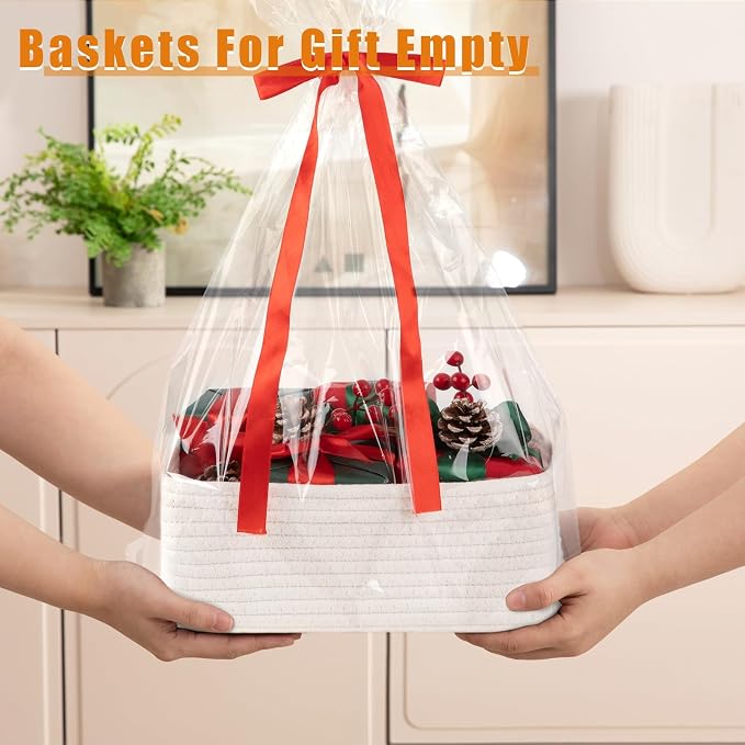 OIAHOMY 4 PACK 12L Storage Baskets for Organizing Storage Bins White | Small Bins for Shelves Small Storage Basket Shelf Baskets Organizer Baskets for Gifts Empty Cute Decorative Storage Bins