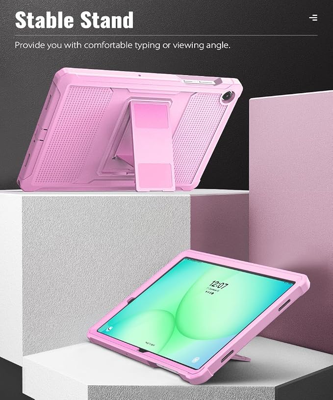 MoKo Shockproof Case Fit Samsung Galaxy Tab A11+ Plus/ A9+ 11 Inch | Full Body Rugged Stand Back Cover with Built-in Screen Protector for Galaxy Tab A11+/ A9+ Tablet, Flowers Pink