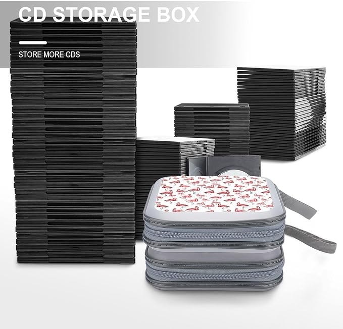 Heavy-Duty DVD Storage Wallet Flamingo, Holds 40 Discs, Hard Shell Binder with Carry Handle, Portable Organizer for Movies Music