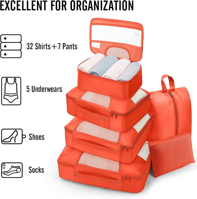 Veken 8 Set Packing Cubes for Travel Essentials, Suitcase Organizer Bags in 4 Sizes, Carry-On Luggage Accessories with Large Laundry & Hanging Toiletry Bag, Must-Have for Airplane, Road Trip & Camping